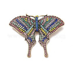 Épinglette papillon strass coloré, broche en alliage pour femme, Or antique, 54x68x3mm, pin: 0.9 mm