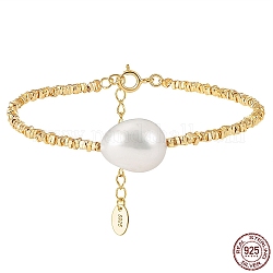 Natural Freshwater Pearls Link Bracelets, with 925 Sterling Silver Beaded Chain Bracelets for Women, with S925 Stamp, Real 14K Gold Plated, 6-3/4 inch(17cm)