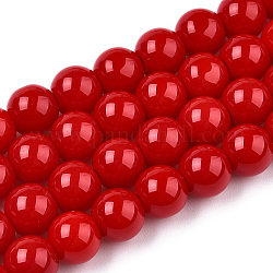 Chapelets de perles en verre opaque de couleur unie, ronde, rouge, 8~8.5mm, Trou: 1.5mm, Environ 51~53 pcs/chapelet, 14.96 pouce ~ 15.55 pouces (38~39.7 cm)