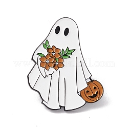 Fantasma con spilla smaltata a fiore, distintivo della lega di Halloween per i vestiti dello zaino, elettroforesi nera, sella marrone, 30x24.5x1.5mm, ago :1mm