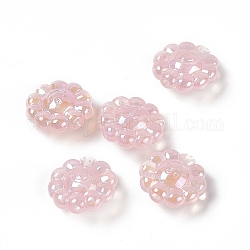 UV-Beschichtung Acryl europäischen Perlen, Großloch perlen, mit Glitzerpulver, AB Farbe, Blume mit lächelndem Gesicht, rosa, 23.5x24x12 mm, Bohrung: 4 mm