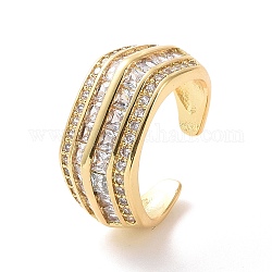 Anello a polsino aperto con più linee di zirconi cubici, anello spesso da donna in vero ottone placcato oro 18k, cadmio & nichel &piombo libero, chiaro, misura degli stati uniti 6 3/4 (17.1mm)