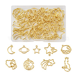 Cheriswelry 36Pcs 9 Styles Alloy Open Back Bezel Pendants, for DIY UV Resin, Epoxy Resin, Pressed Flower Jewelry, Mixed Shapes, Golden, 20~42x16.5~33x1.5~2.7mm, Hole: 2~3mm, 4pcs/style