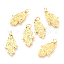 Alloy Pendants, Long-Lasting Plated, with Jump Ring, Hamsa Hand, Real 18K Gold Plated, 21.5x13x1.4mm, Hole: 3.5mm