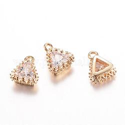 Brass Cubic Zirconia Charms, Triangle, Light Gold, 9x7x5mm, Hole: 1mm