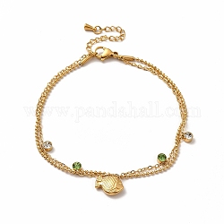 Placage ionique (ip) 304 bracelets à breloques poisson en acier inoxydable, bracelets multi-rangs strass pour femme, or, 8-1/4 pouce (21.1 cm)