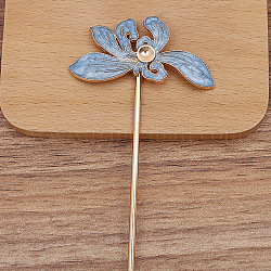 Accessoires de bâton de cheveux d'émail d'alliage, supports de perles rondes, bâton de fer, fleur, lumière bleu ciel, 120mm