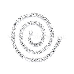 Men's 201 Stainless Steel Cuban Link Chain Necklace, Stainless Steel Color, 19.69 inch(50cm), Wide: 7mm