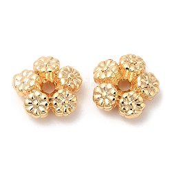Brass Spacer Beads, Flower, Real 18K Gold Plated, 7x7.5x3mm, Hole: 1.2mm