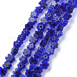 Millefiori a mano fili di perline di vetro, fiore, blu medio, 3.7~5.6x2.6mm, Foro: 1 mm, circa 88~110pcs/filo, 15.75'' (40 cm)