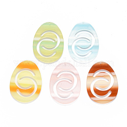 Cellulose Acetate(Resin) Big Pendants, Stripe, Oval, Mixed Color, 48x35x2.5mm, Hole: 1.5mm
