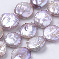 Hebras de perlas keshi de perlas barrocas naturales, perla cultivada de agua dulce, plano y redondo, lila, 15~18x13~14x4~5mm, agujero: 0.5 mm, aproximamente 28~30 pcs / cadena, 15.5 pulgada
