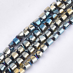 Chapelets de perles en verre électroplaqué, facette, verge d'or pale, 4x4x3mm, Trou: 1mm, Environ 150 pcs/chapelet, 17.7 pouce
