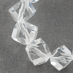 Transparent Glass Bead Strands, Faceted, Cube, White, 8x8x8mm, Hole: 1mm, about 100pcs/strand, 28.9inch