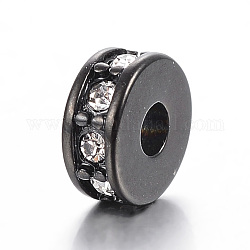 Espaciadores de cuentas de 304 acero inoxidable, con diamante de imitación, plano y redondo, gunmetal, 7x3mm, agujero: 2.5 mm