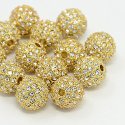 Perline in lega strass, grado a, tondo, colore metallico oro, cirstallo, 12mm