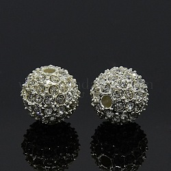 Alloy Rhinestone Beads, Grade A, Round, Silver Color Plated, Crystal, 12mm, Hole: 2mm