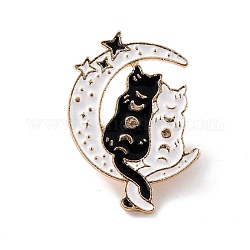 Spilla smaltata con gatti stella lunare, simpatica spilla smaltata in lega per i vestiti degli zaini, oro chiaro, bianco, 31.5x22x9.5mm