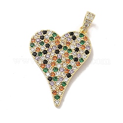 Brass Micro Pave Cubic Zirconia Pendants, Heart, Real 18K Gold Plated, 28x19.5x2mm, Hole: 5mm