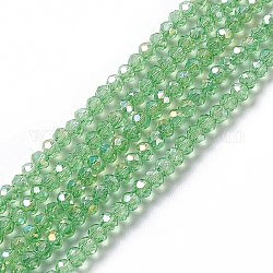 Abalorios de vidrio electroplate hebras, color de ab chapado, rondelle facetas, verde lima, 3x2mm, agujero: 0.5 mm, aproximamente 165~170 pcs / cadena, 16.7 pulgada