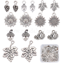 SUNNYCLUE 1 Box 48pcs 8 Styles Thanksgiving Silver Pinecone Charms Christmas Pinecone Pendants Vintage Alloy Autumn Maple Leaf Pendants for Jewelry Making Charms Necklace Bracelet Making Craft Supply