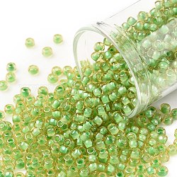 Toho perles de rocaille rondes, Perles de rocaille japonais, (945) couleur intérieure jonquil / menthe julep doublée, 8/0, 3mm, Trou: 1mm, environ 1110 pcs/50 g