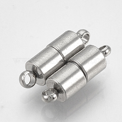 201 Stainless Steel Magnetic Clasps with Loops, Column, Stainless Steel Color, 13x4mm, Hole: 1mm