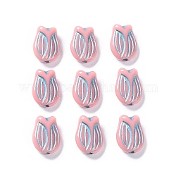 Plating Opaque Acrylic Beads, Metal Enlaced, Tulip, Pink, 16x11.5x7mm, Hole: 2mm, about 670pcs/500g