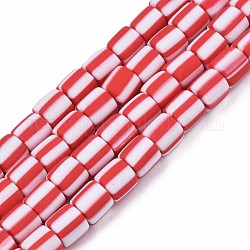 Handmade Polymer Clay Bead Strands, Column, Red, 6x6mm, Hole: 1.5mm, about 63pcs/strand, 15.55 inch~15.94 inch(39.5~40.5cm)