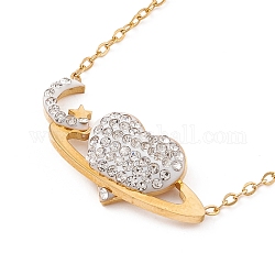 Ожерелье с кулоном в виде сердца и планеты из кристаллов и страз, ионное покрытие (ip) 304 ювелирное изделие из нержавеющей стали для женщин, золотые, 17.13 дюйм (43.5 см)