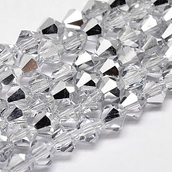 Imiter cristal autrichien plaquent toupies verre à facettes chapelets de perles, plaqué moitié platine, AA grade, platinée, 4x4mm, Trou: 1mm, Environ 93~95 pcs/chapelet, 14 pouce