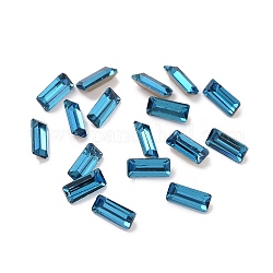 Cabochon in vetro strass, dorso appuntito e retro placcato argento, rettangolo, denim blu, 7x3x2mm