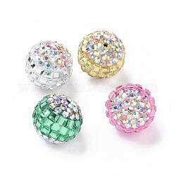 Abalorios de Diamante de imitación de arcilla polímero, Pave bolas de discoteca, redondo, color mezclado, 16~17mm, agujero: 1.8 mm