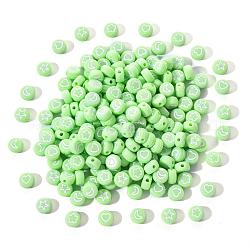 Opake Legierung Perlen, flach rund mit weißem Herz & Blume & Mond & Stern, Rasen grün, 7x4 mm, Bohrung: 1.6 mm, 200 Stück / Set