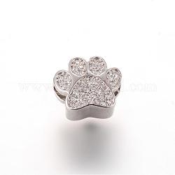Alloy Rhinestone European Beads, Large Hole Beads, Dog Footprinted, Crystal, 12.6x10.3mm, Hole: 4.5mm