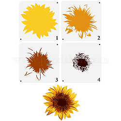 4Pcs 4 Styles Sea Animals Theme PET Hollow Out Drawing Painting Stencils, for DIY Scrapbook, Photo Album, Sunflower, 300x300mm, 1pc/style
