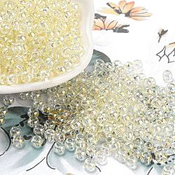 Transparent Glass Seed Beads, Half Plated, Two Tone, Round, Beige, 6/0, 4x3mm, Hole: 1.4mm