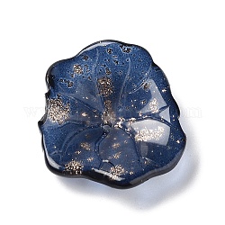 Bouchons de perles de verre transparents, feuille de lotus, bleu foncé, 25x24x6mm, Trou: 1.4mm