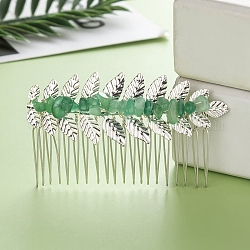 Pettini per capelli con foglie di avventurina verde naturale, con pettini di ferro, accessori per capelli per donne ragazze, 45x80x10mm