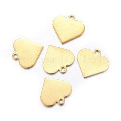 304 ciondoli in acciaio inossidabile, cuore, timbratura tag vuoto, oro, 15.5x16x1mm, Foro: 1.8 mm