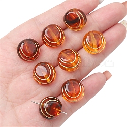 Perles acryliques transparentes imitation ambre, chocolat, métal enlacée, plat rond, 15x10mm, Trou: 1.6mm, environ 15 pcs / sachet 