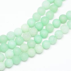 Chapelets de perle en jade blanc naturel, teinte, mat, ronde, aigue-marine, 10~11mm, Trou: 1.5mm, Environ 38~39 pcs/chapelet, 14.9 pouce