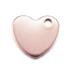 Placcatura ionica (ip) 304 ciondoli con etichetta vuota stampata in acciaio inossidabile, cuore, oro roso, 10x9x1mm, Foro: 1 mm