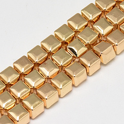 Electroplate Non-magnetic Synthetic Hematite Beads Strands, Cube, Light Gold Plated, 6x6x6mm, Hole: 2mm, about 70pcs/strand, 16.1 inch