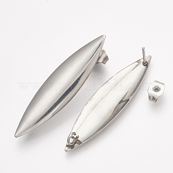 Accessoires de puces d'oreilles en 304 acier inoxydable, avec boucle, oeil de cheval, couleur inoxydable, 39x9.5mm, Trou: 2mm, pin: 0.8 mm