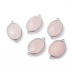 Connecteurs de liens de quartz rose en laiton de ton platine, facette, ovale, 26.5x15x6mm, Trou: 1~2mm