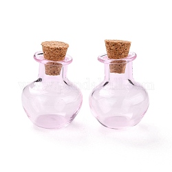 Round Glass Cork Bottles Ornament, Glass Empty Wishing Bottles, DIY Vials for Pendant Decorations, Pink, 1.8x2.1cm