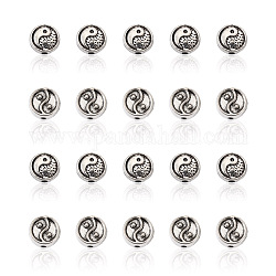 Craftdady 100Pcs 2 Style Zinc Alloy Beads, Flat Round with YinYang, Antique Silver, 8.5x4mm, 8x4mm, Hole: 1.6mm, 50pcs/style