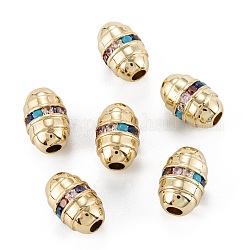 Messing pflastern Zirkonia Perlen, langlebig plattiert, echtes 18k vergoldet, Kolumne, Farbig, 12x8 mm, Bohrung: 3 mm