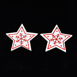 Christmas Theme Spray Painted Wood Pendants, Single-Sided Printed, Star with Snowflake, White, 47x49x2.5mm, Hole: 2mm